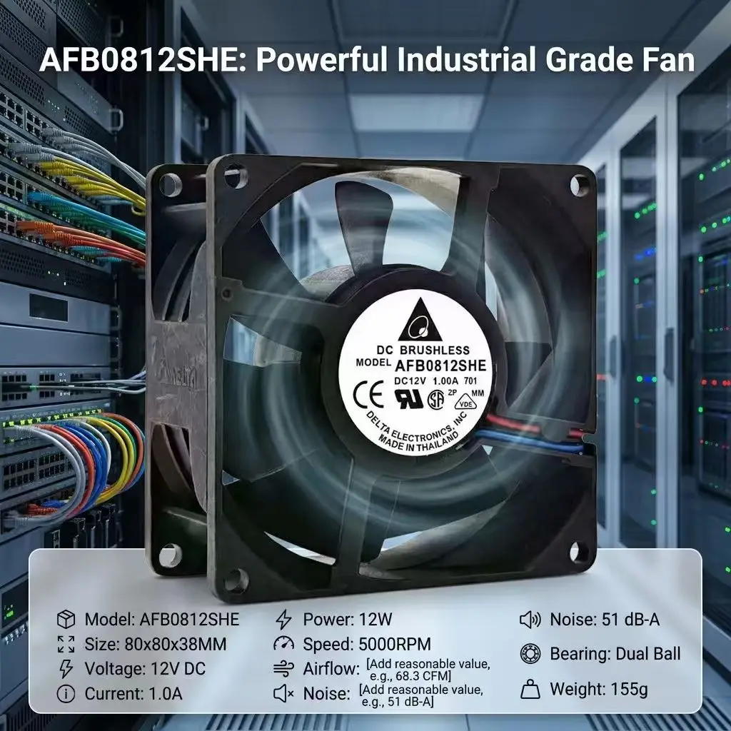 For Delta AFB0812SHE 701 DC 12V 1.00A 8038 80x80x38mm 3-Pin Dual Ball Bearing Violent Server Inverter Enclosure Case Cooler Fans