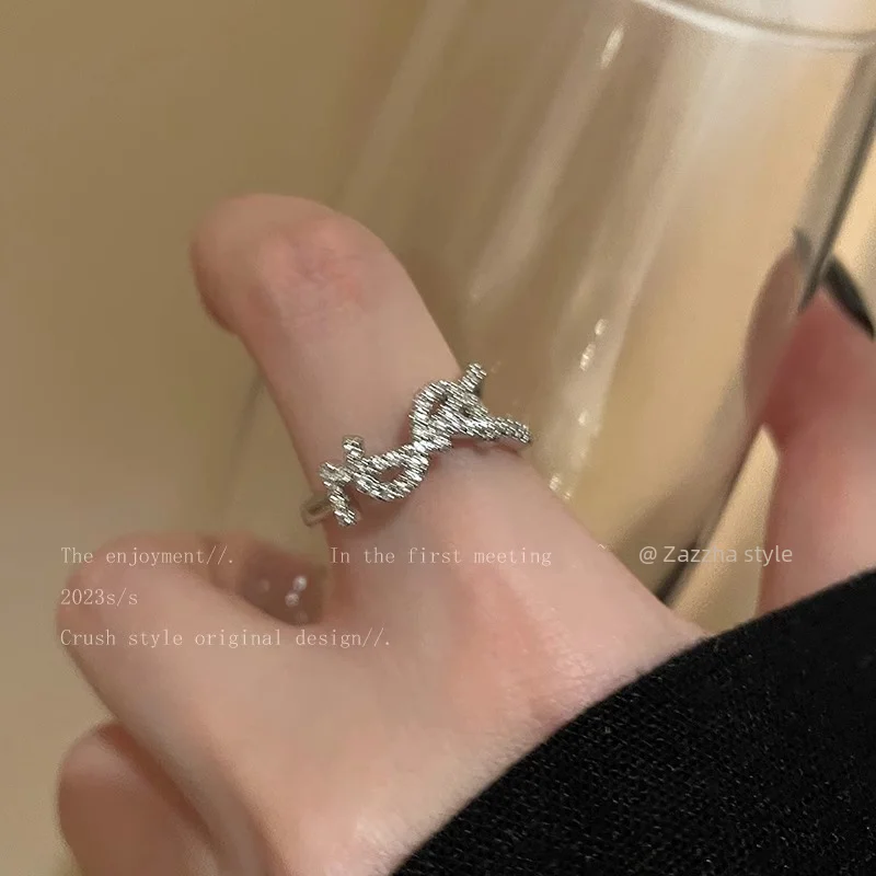 Ultra Flash Letter Zircon Ring Women Luxury Small Design High End Fashion Personalized Open Ring Trendy Fresh Sweet Style