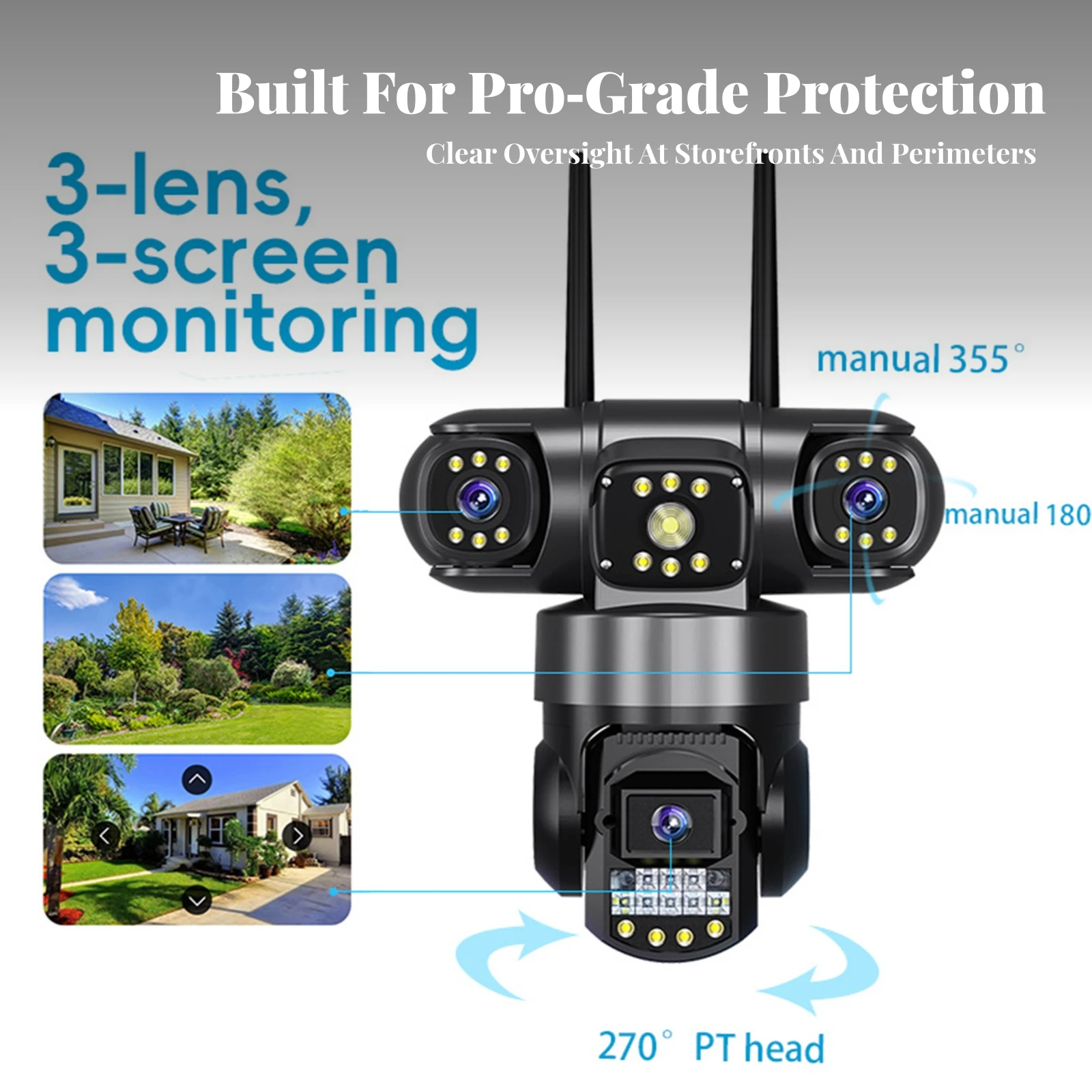 Home Yard Security Cameras - Wifi Camera with Dual Antennas Triple