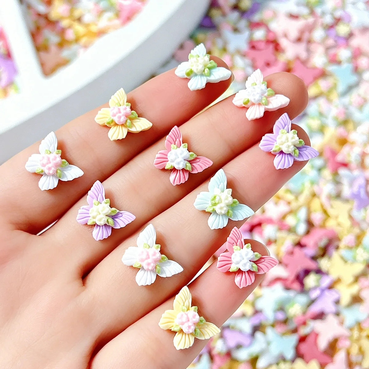 Sweet Multistyle Mixed Resin Nail Charms Flower Butterfly Heart Luminous Ice‑Clear Ornaments For DIY On Nails Manicure Supplies