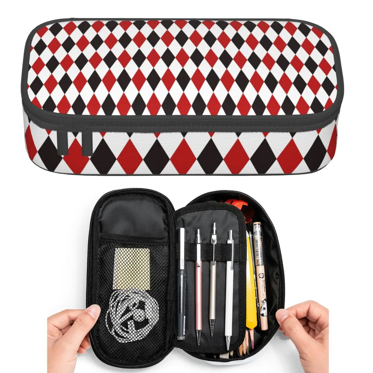 

Harlequin Plaid Playing Cards Diamond Pencil Cases for Students Pen Box Pencil Bag Big Capacity Pencil Pouch Pen Holder