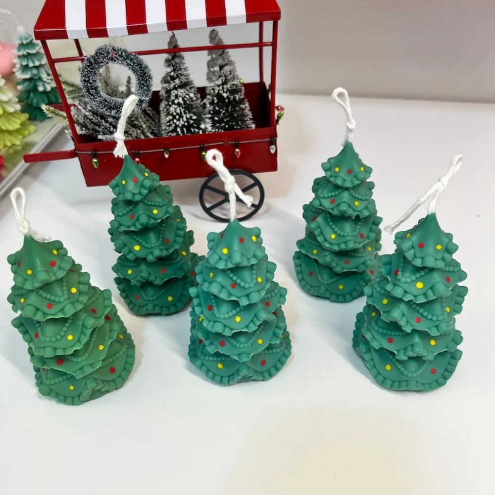 1-21pcs Lantern Christmas Tree Scent Candle Silicone Mold 3D Taper Pillar DIY Pine Resin Plaster Home Decor Handmade Plant Craft