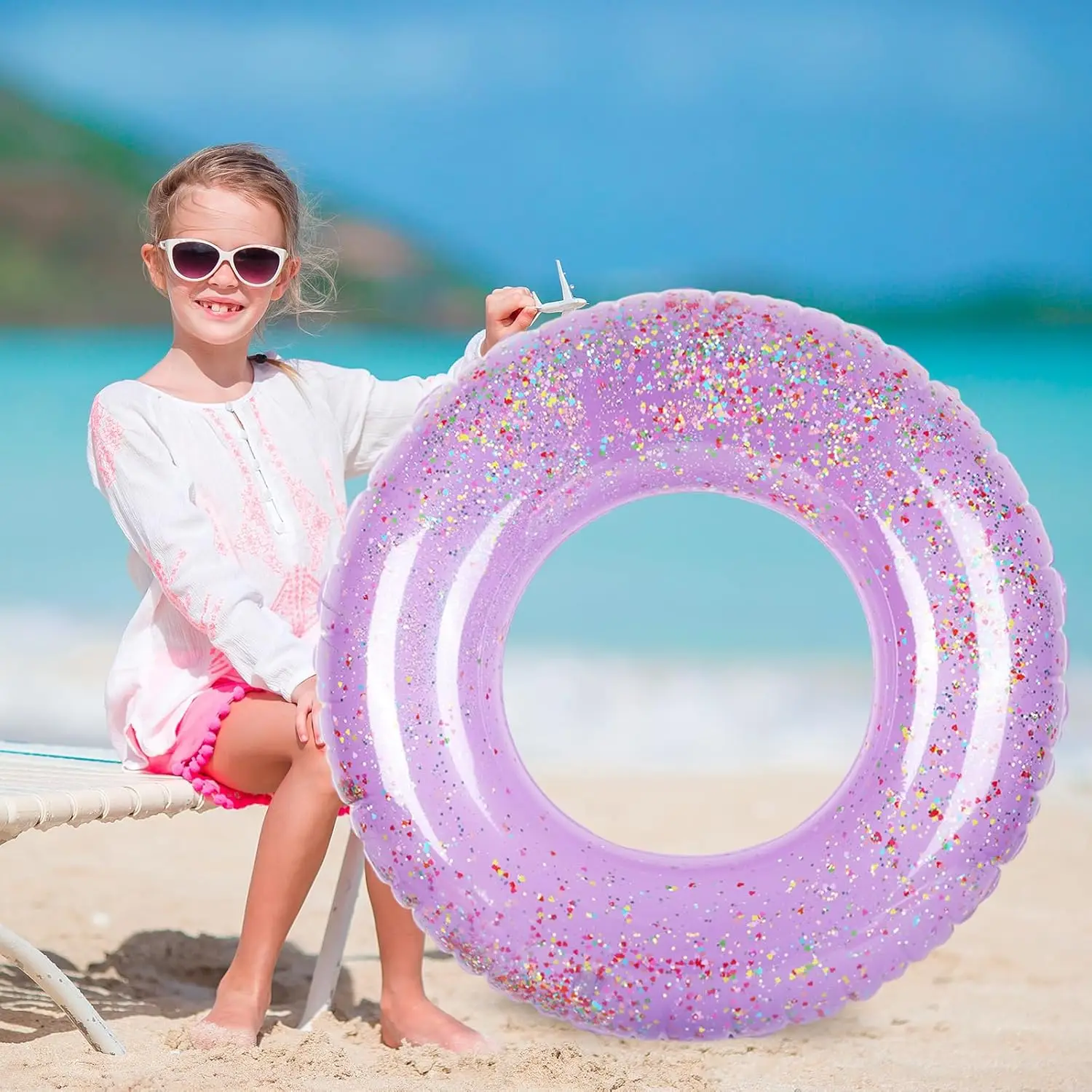 3Pcs Purple Inflatable Pool Floats Toys Glitter Lavender Swim Tubes Rings Pool Tube for Kids Adults Outdoor Summer Swimming Pool