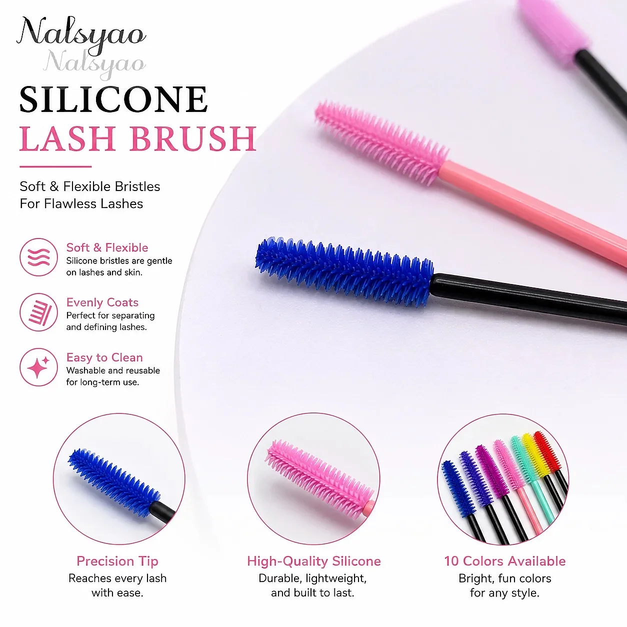 HOT 50 Pcs Disposable Silicone Eyelashes Brushes Mascara Wand Applicator Lash Extension Makeup Tool