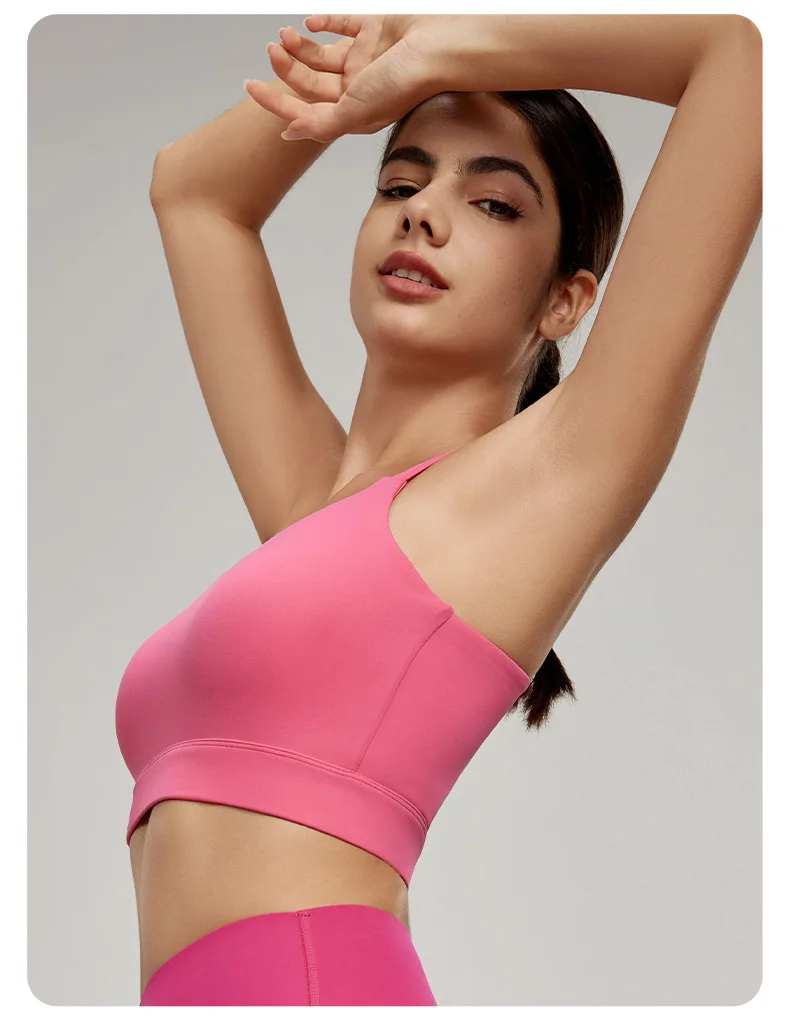 Spring/Summer Asymmetric Sports Underwear Fixed Cup Women's Thin Shoulder Strap Beauty Back Strap Bra Fitness Training Tank Top