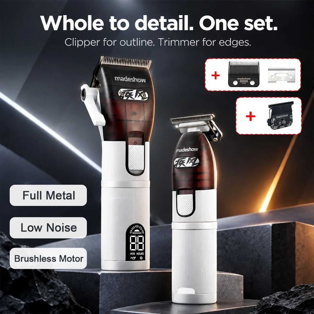 Madeshow Professional Barber Cutting Machines Kit Brushless Motor Full Metal LED Display Electric Hair Clipper M5F MAX M6 MAX