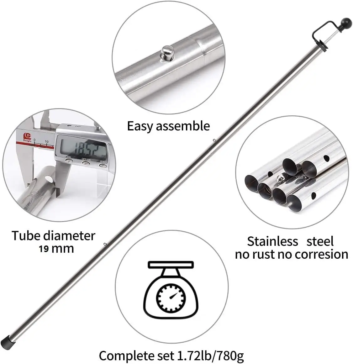 أقطاب قماش القنب من SANLIKE أقطاب خيمة قابلة للتعديل لأقمشة الأقمشة سميكة شديدة التحمل لاستبدال المظلة الخارجية المظلة 12 قطعة قضبان-