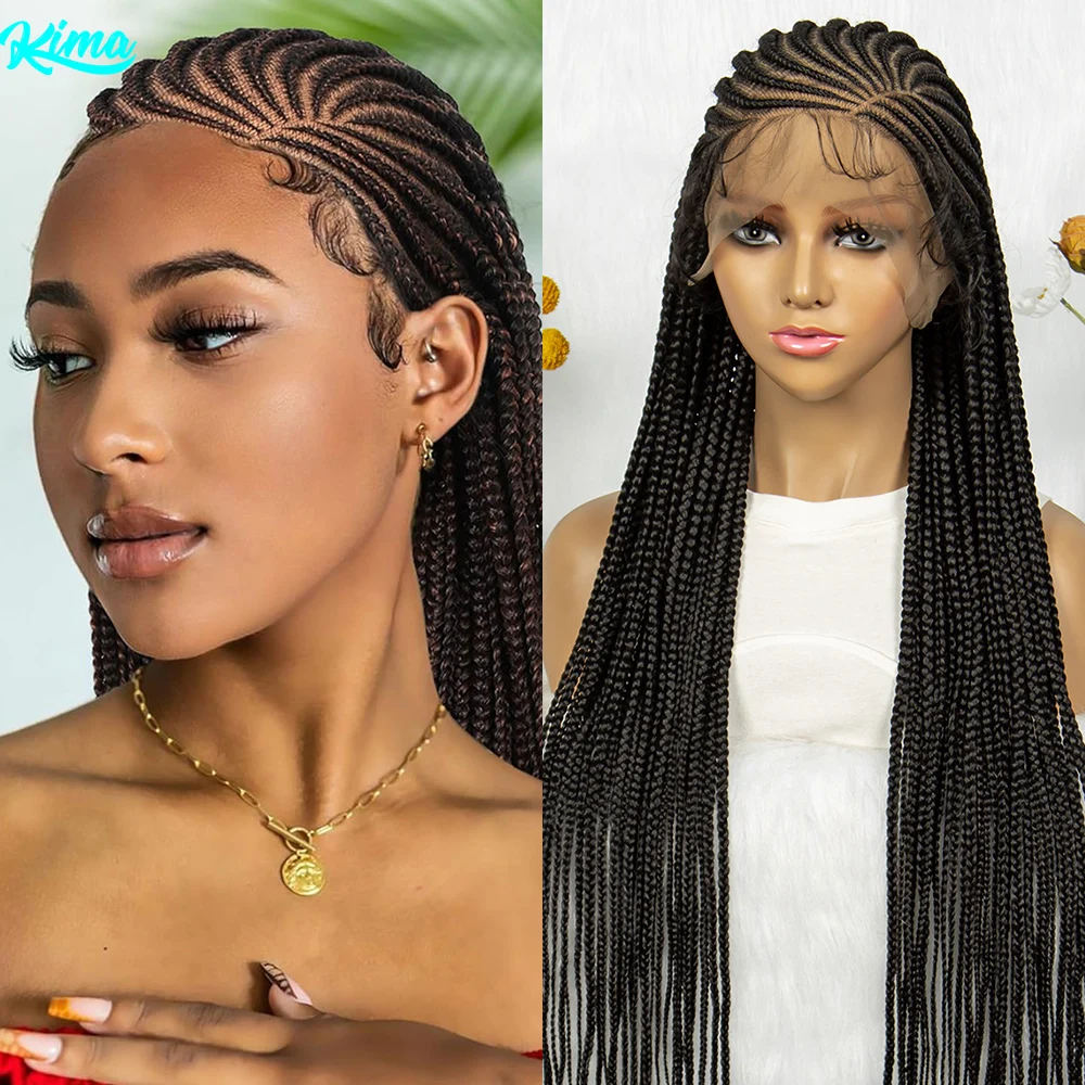 Synthetic CornrowBraids Wig Transparent Full Lace Braided  Front Wig Twisted Braids Goddess Bohemian Braids Braiding Hair