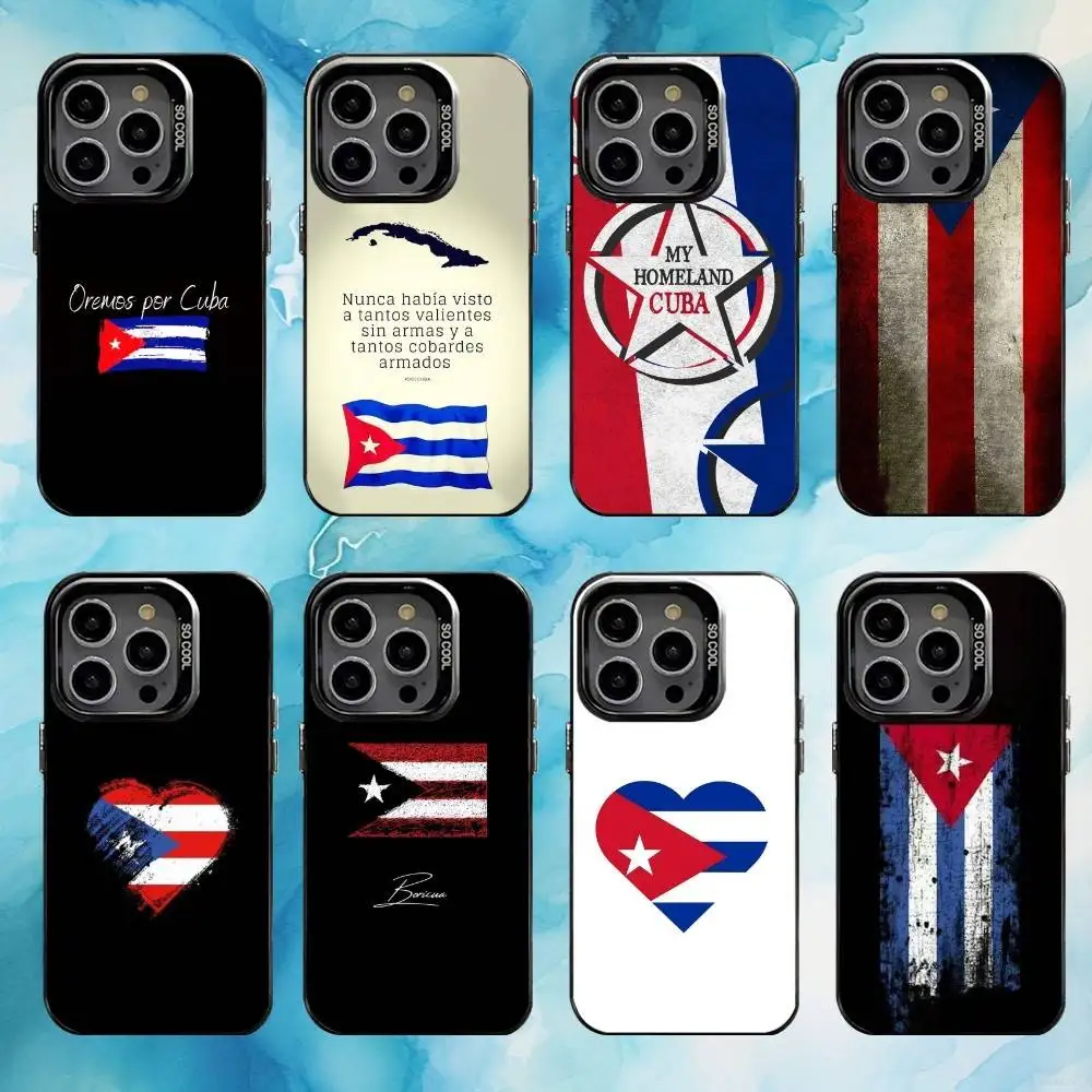 

Cuba flag Art Phone Case For iPhone17,16,15,14,13,12,11 Plus,Pro Max Black Colorful Silver Back Phone Case