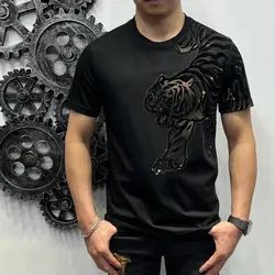 2024 elegante Mode Harajuku Slim Fit Ropa Hombre locker lässig alle Match T-Shirts gedruckt o Hals Einsatz Kurzarm T-Shirts