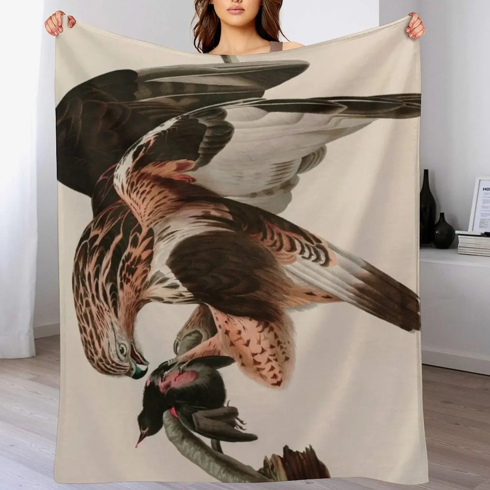 Birds of America Audubon Rough-legged Falcon Illustration Bird Lovers Gift Throw Blanket Soft Luxury Throw Soft Beds Blankets