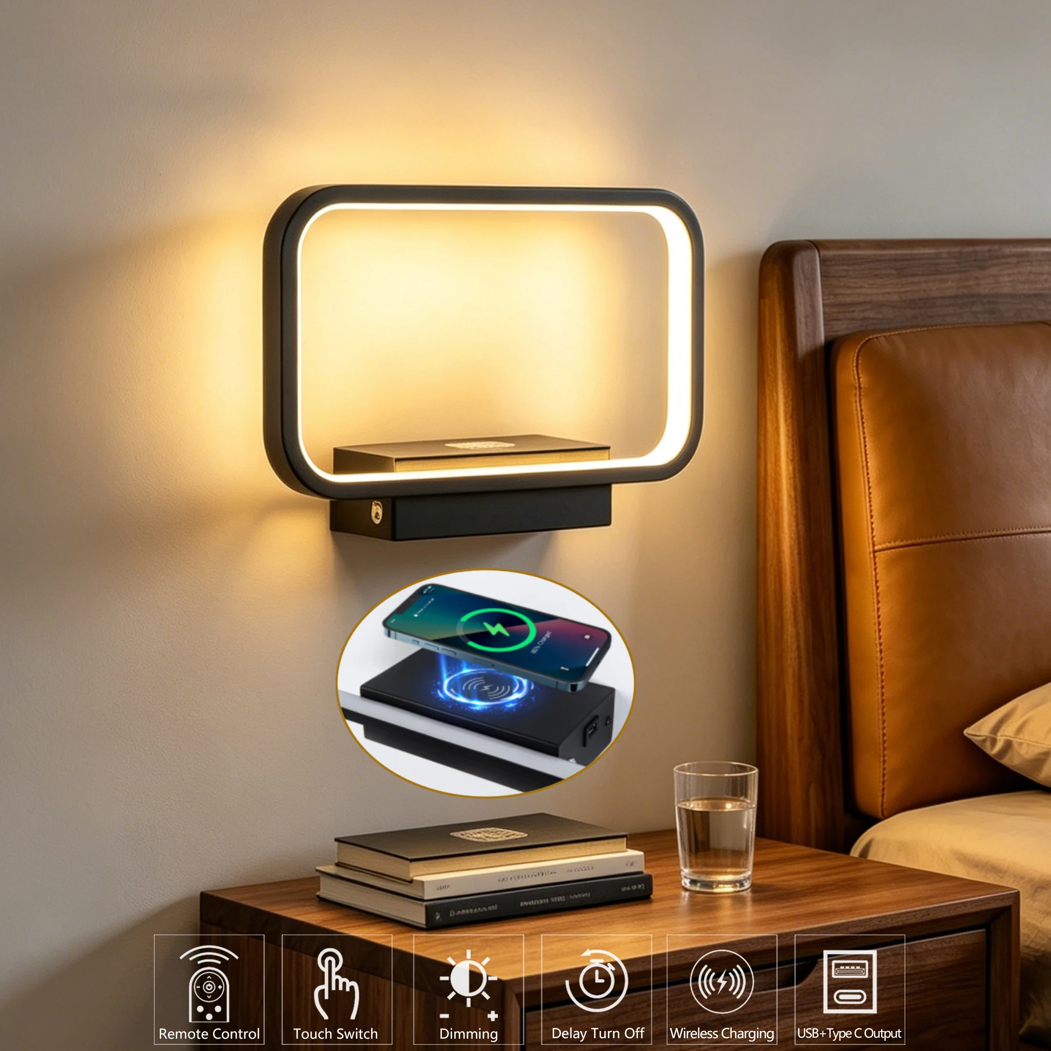 Kabellose LED-Wandleuchte mit Fernbedienung und Touch-Steuerung, 3 Farben, einstellbare Zeiteinstellung, dimmbar, USB-wiederaufladbar, magnetische Wandlampe, keine Verkabelung, Schlafzimmer,