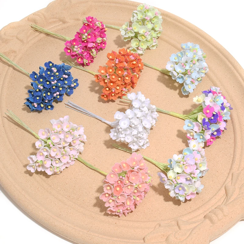 96PCS/12Bunch Mini Paper Rose Flower Heads Bouquet Wedding Decoration Artificial Flower DIY Scrapbooking Garland Wreath Flowers