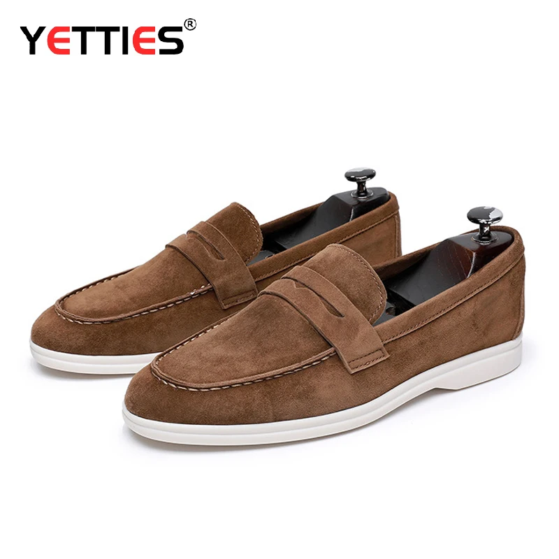 British style casual loafers for men's business genuine leather suede leather shoes frosted breathable sleeves for men's shoes