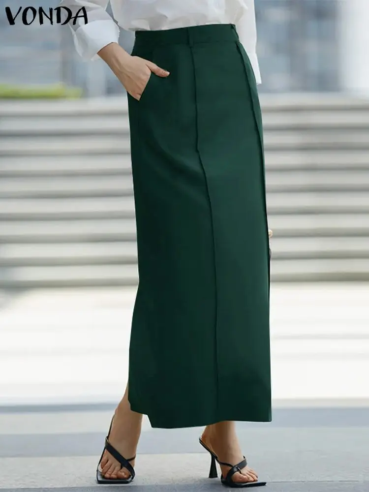 Plus Size VONDA Elegant Maxi Long Skirts 2024 Fashion Autumn Women High Waist Solid Color Casual Skirt Loose Bottoms Streetwear