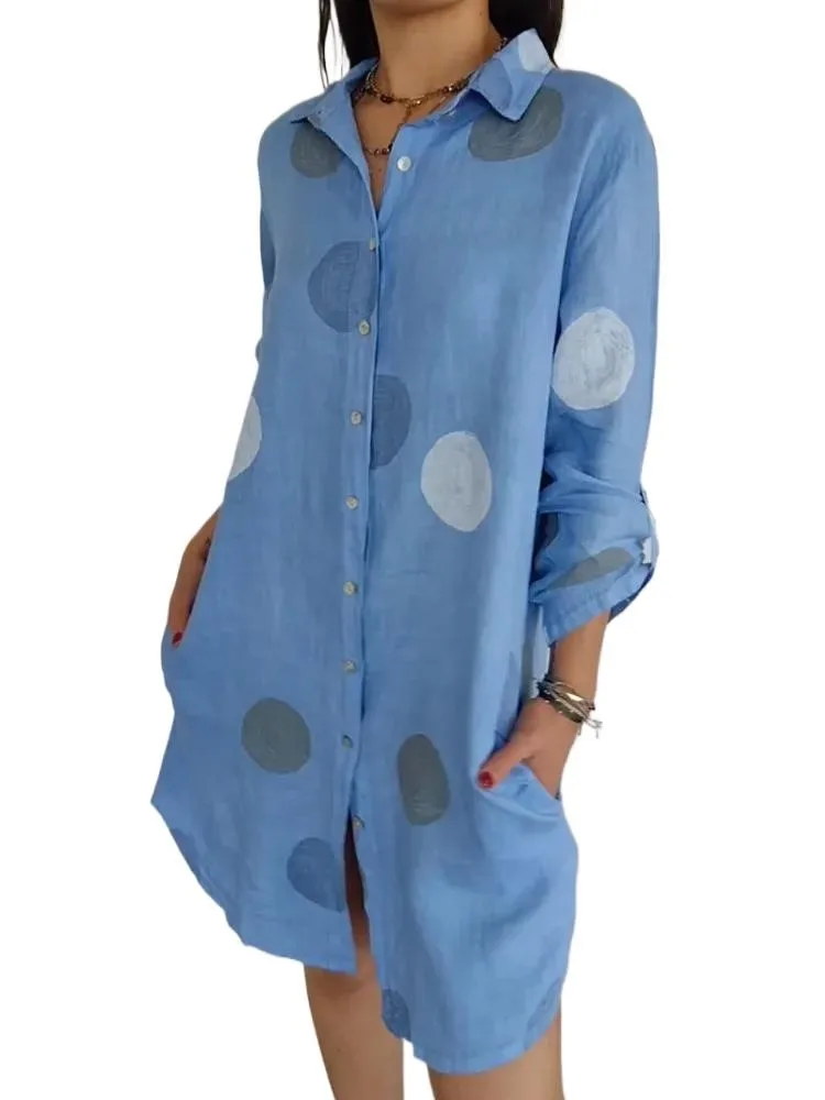 Casual Polka Dot Printed Shirt Mini Dress Women 2025 Spring Summer New Fashion Casual Elegant Long Sleeve Button Dresses Female