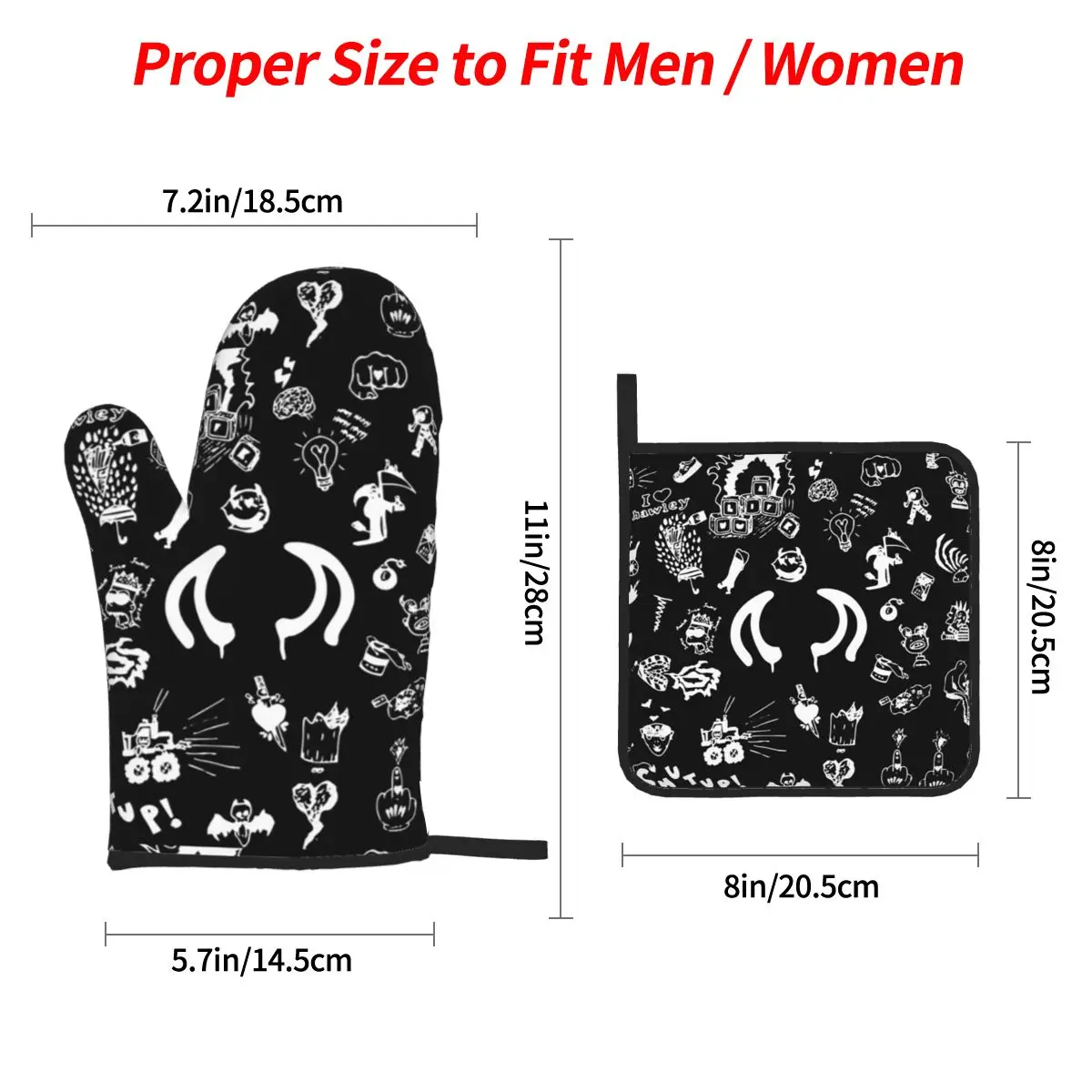 Yungblud Drawings Tattoo Sheet Oven Mitts and Pot Holder Sets of 4 for Baking Kitchen Cooking BBQ Resistant Non-Slip Gloves