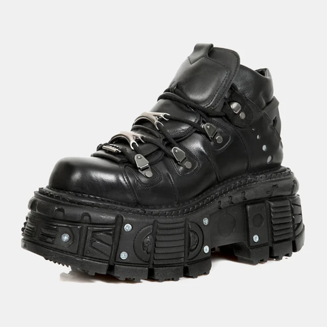 Underground London Shoes women s Punk Leather Platform Shoes High top Metal Chain Spring autumn