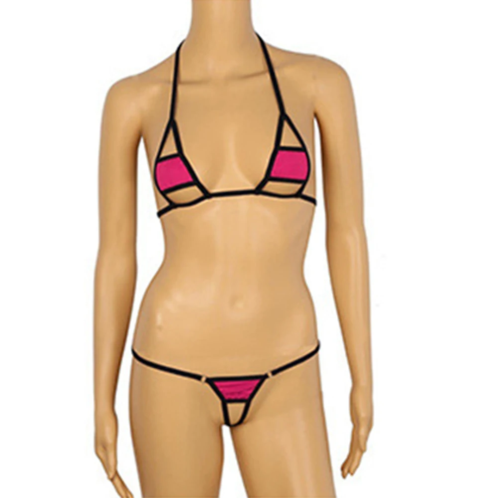 مثلث ميني بيكيني الأعلى تنفس ثونغ الجوف الغريبة المرأة مثير الملابس الداخلية صالة ملابس السباحة الاستحمام المرأة قطعتين ملابس السباحة #4