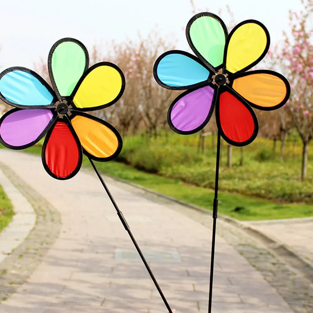 

2Pcs Colorful Garden Windmill Decorative Cloth Pinwheel Rotating Outdoor Lawn Stick Ornament for Yard Patio Decoration