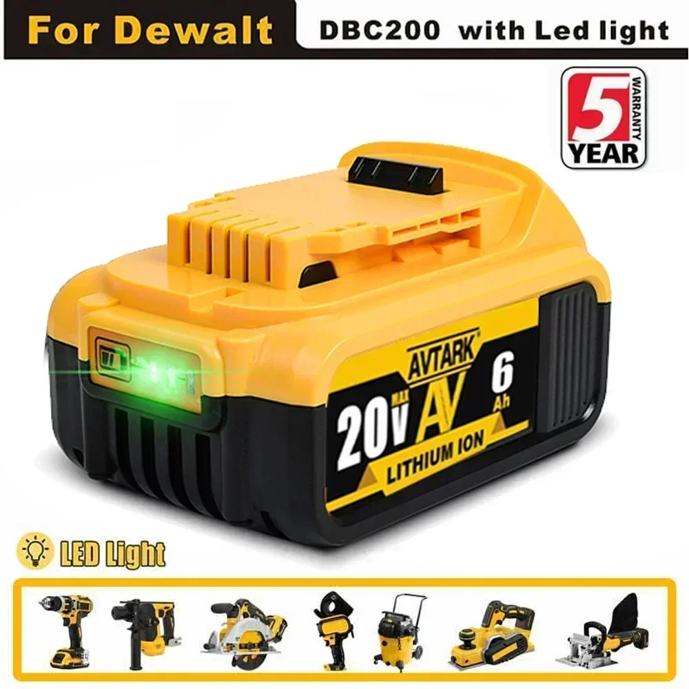 

2023 Upgrade DCB200 20V 6000mAh Battery , charger For Dewalt 18V DCB184 DCB200 DCB182 DCB180 DCB181 DCB182 DCB201 Tools Batte