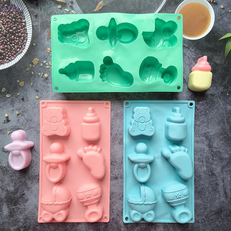 Cute Pacifier Baby Stroller Small Foot Shape Silicone Mold Cake Jelly DIY Chocolate Candy Soap Candle Mold Party Supplies