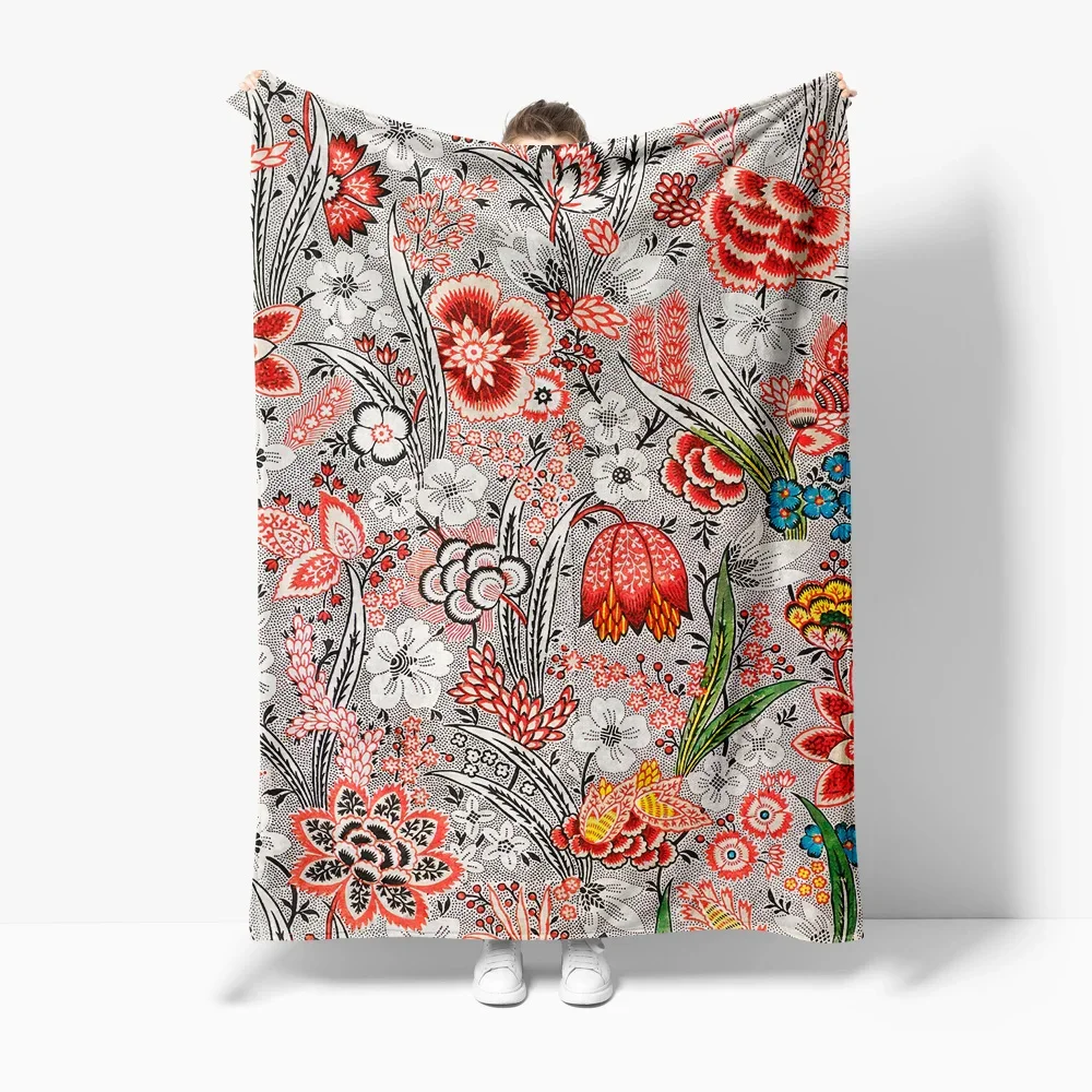 Floral Pattern Blankets Soft Warm Flannel Scottish Terrier Pet Throw Blanket for Bed Sofa Couch Bedspreads Quilt Blankets