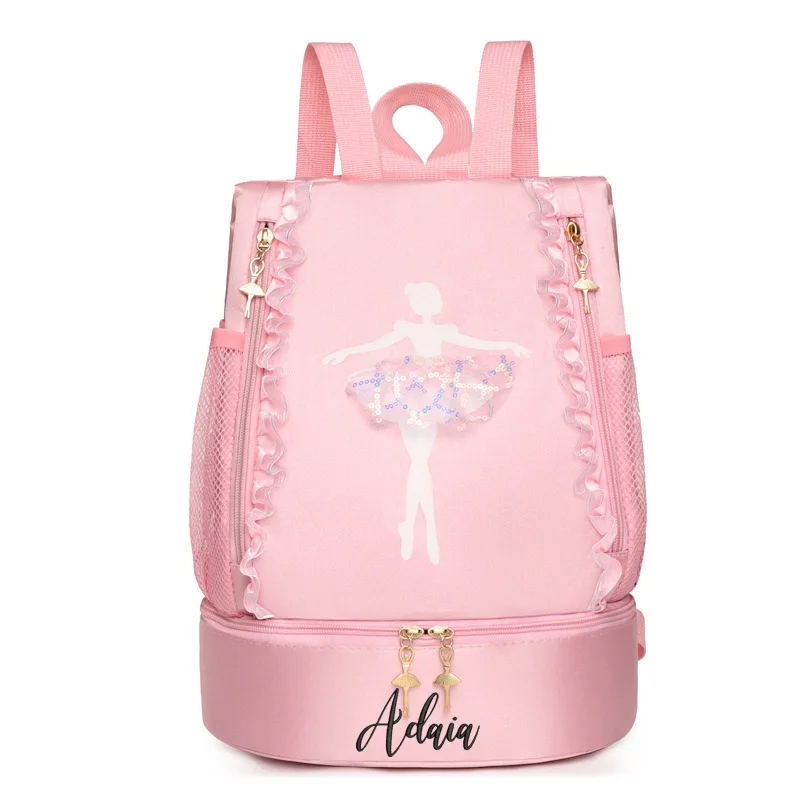 Mochila personalizada da dança do balé do bordado com compartimento separado da sapata, saco da bailarina das meninas pequenas para o saco da criança da dança