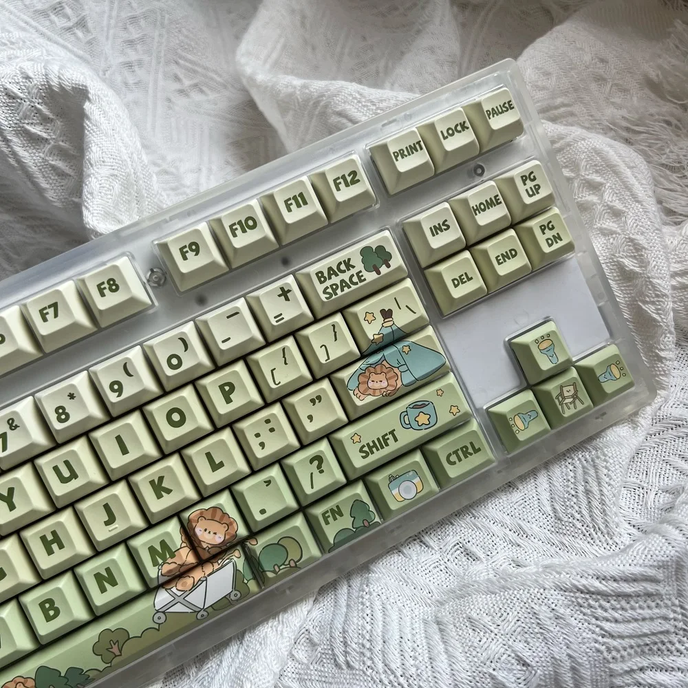 

143Keys Keycaps Little Lion'S Escape Kcamda Height Keycap Complete Set Pbt Sublimation Keycaps Green Small Fresh Spring Keycaps