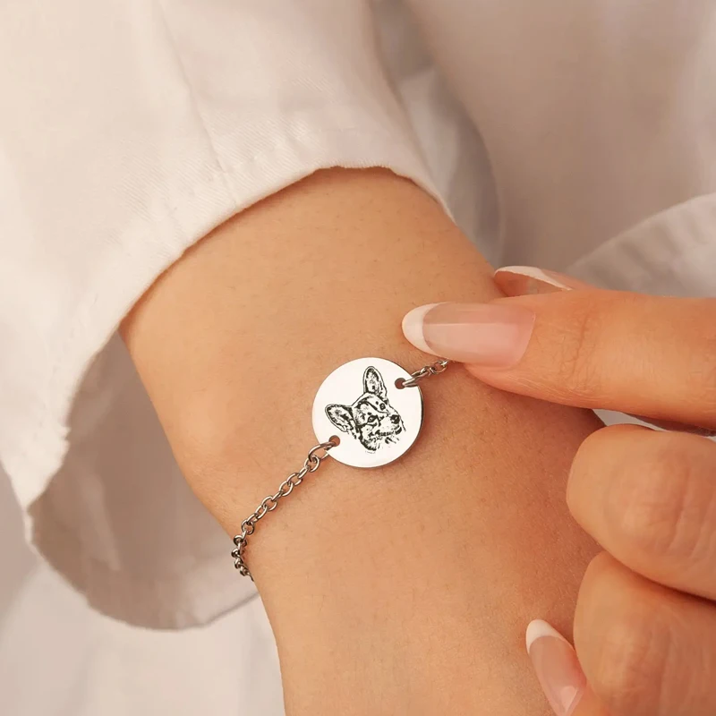 Custom Pet Bracelet Dog Portrait Bracelet Stainless Steel Engrave Cat Portrait Cat Paw Print Pet Jewelry Pet Loss Gift Pet Gifts