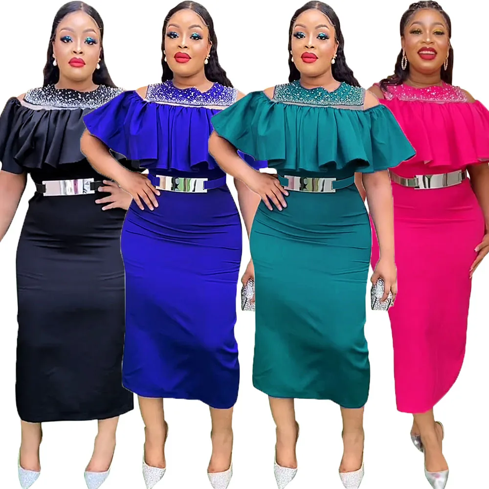 

African Party Dresses for Fashion Ruffles Women Dashiki Ankara Wedding Evening Gown Bodycon Maxi Long Dress Africa Clothing 2024