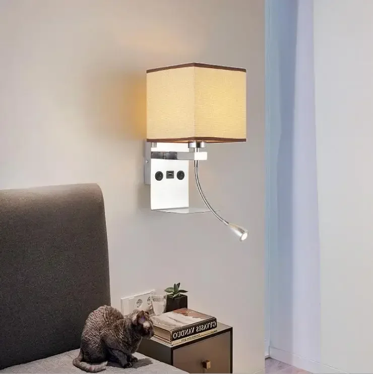 Applique Murale Moderne et Simple avec USB, Luminaire Créatif Américain pour Chambre d'Hôtel
