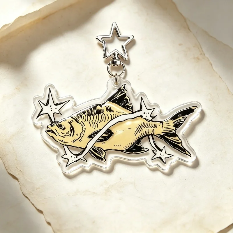 Fish Acrylic Keychain Retro Tattoo Style Sea Animal Charm Transparent KeyRing Cute Ocean Fishs Pendant Gift for Bag Keys