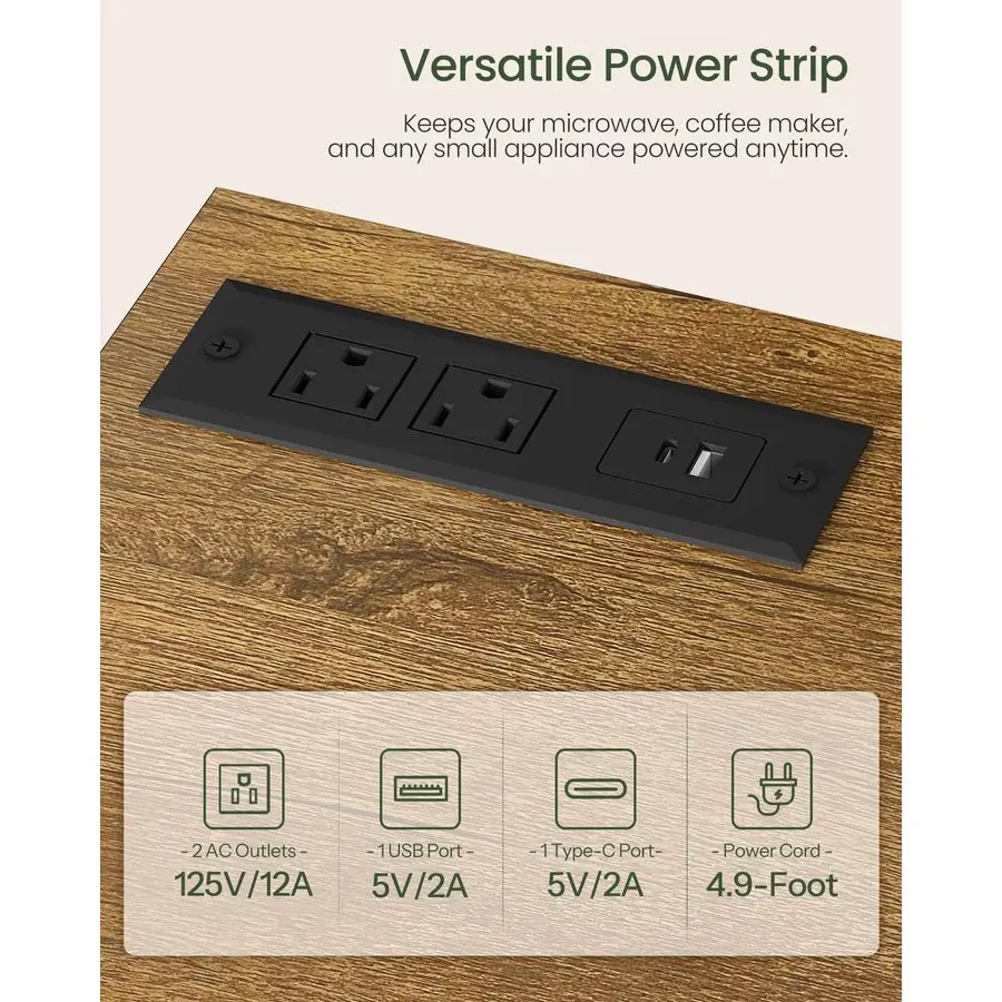 عربة جزيرة مع مساحة تخزين، جزيرة مطبخ مع مخرج طاقة، طاولة مطبخ دوارة مع رف توابل، طاولة خادم بوفيه متنقلة، f