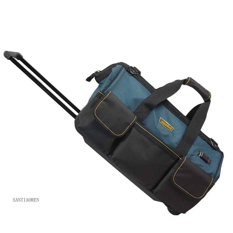 

2025Hot Sale Carpenter Plumber Trolley Durable Storage Tools Bag Toolkit Electrician Wheels Tool Bag Hard Bottom