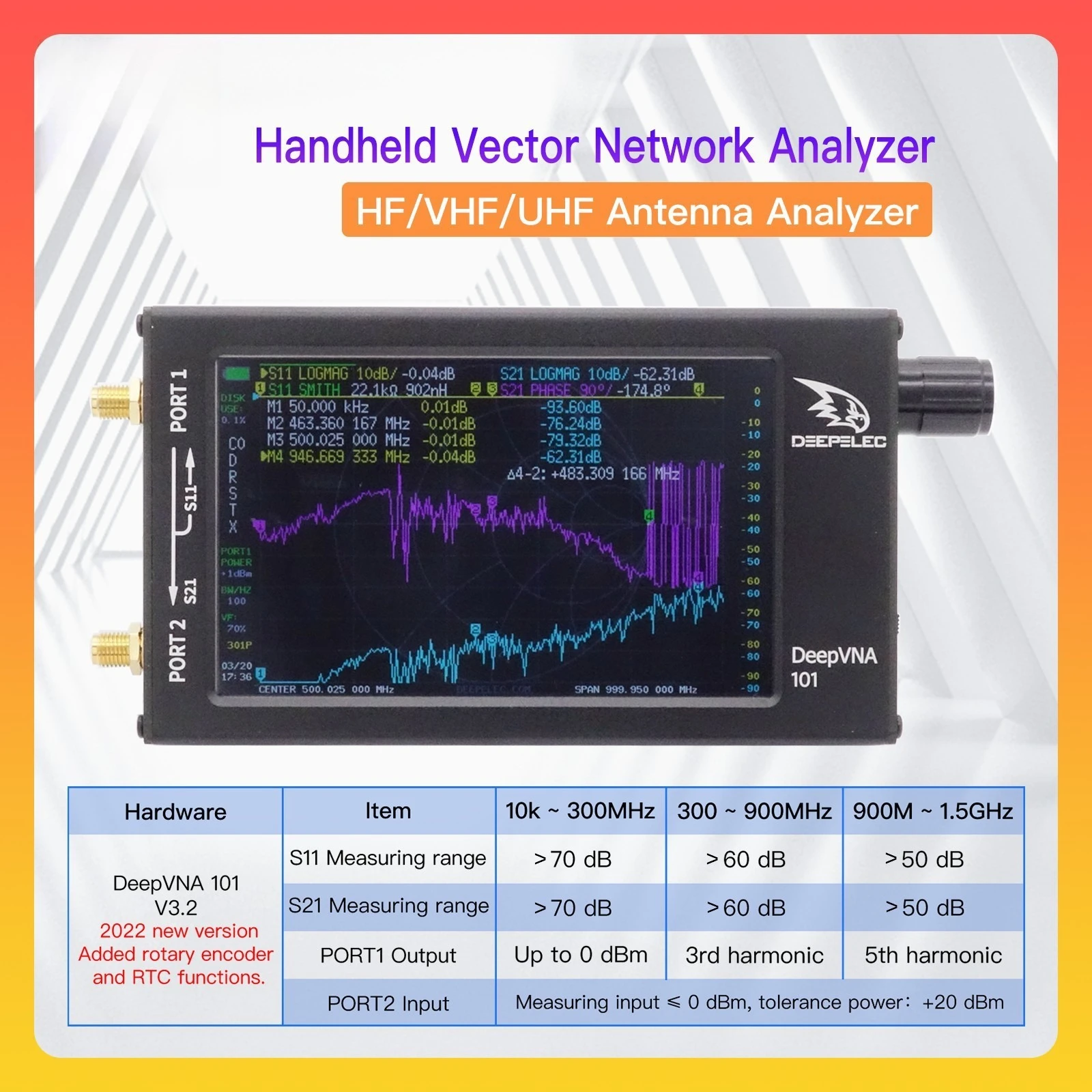 DeepVNA Vector Network Analyzer NanoVNA HF VHF UHF talent, shortwave, standing wave meter