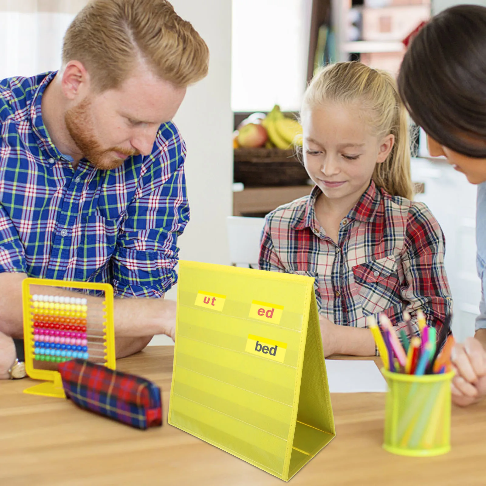 

Foldable Desktop Card Insert Teaching Aid Transparent Window Bag Adjustable Triangular Stand Classroom Pocket for Kids