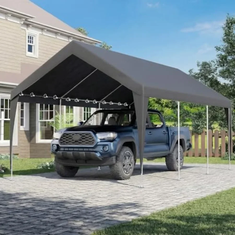 12x20 Feet Heavy Duty Carport Canopy for outdoor vehicle shelter, polyethylene fabric, Grey, UV-resistant and waterproof