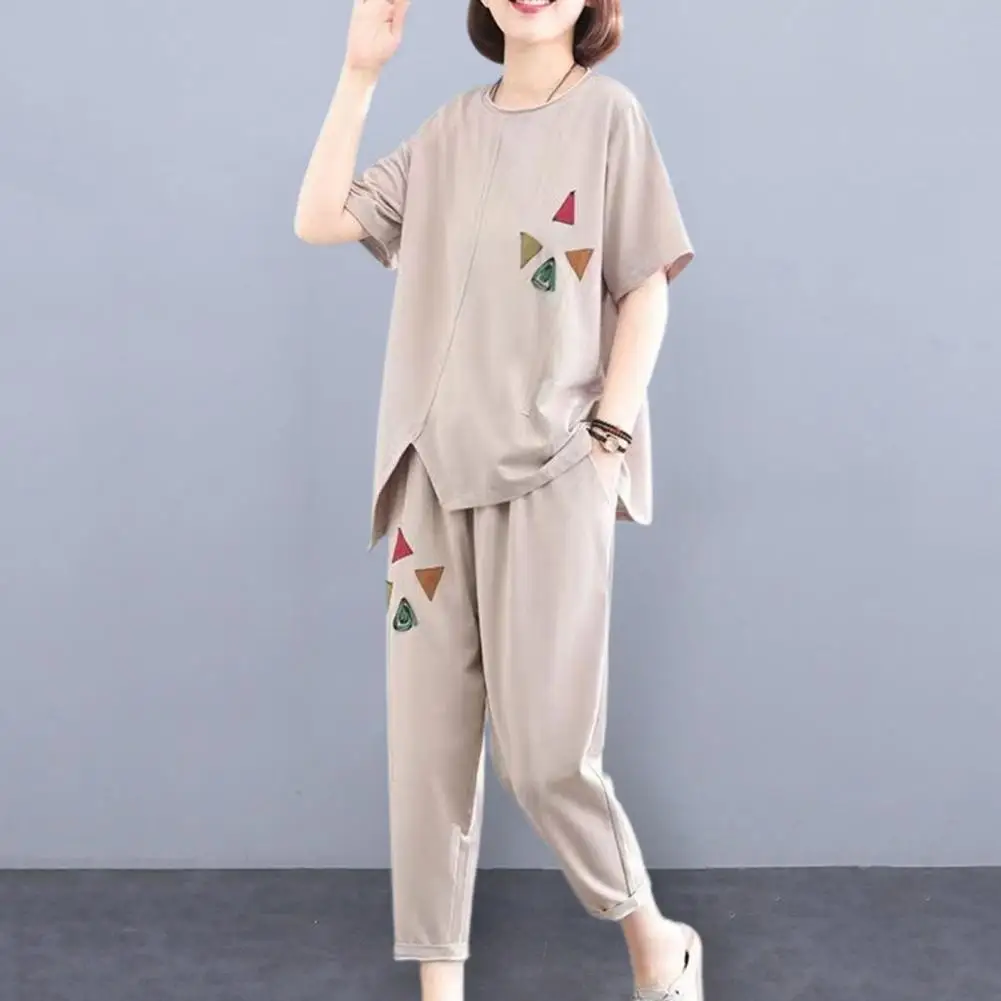 Casual Short Sleeve Suits Loose Women\'s Blouse Elegant Solid Vintage Tracksuits Harajuku Shirt 2 Pcs Set Streetwear