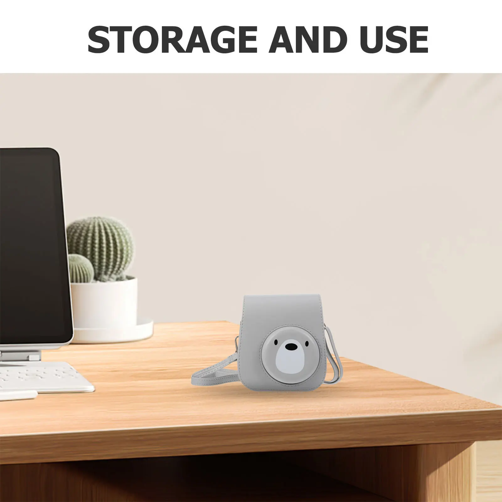 

1pc Instant Camera Case Pu Bear Design For Mini 11 9 8 Scratch Dust Proof Protection Camera Bag With Strap