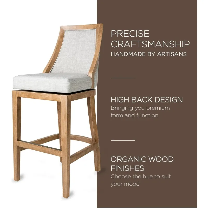 Vienna 26 Inch Tall Counter Height Rotating High Back Barstool in Weathered Oak Finish with Sand Color Fabric