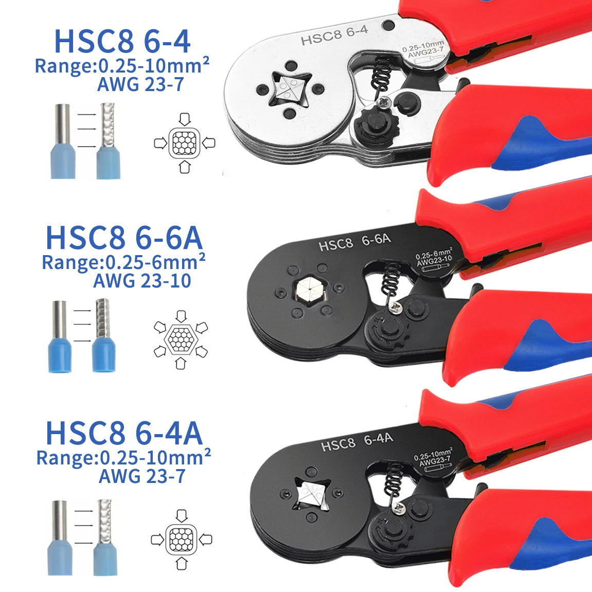 Tubular Terminals Crimping Plier Kit Crimper Tool Set HSC8 6-4A/6-6A Electrician Hand Tool Mini Wire Ferrule Fixture Kit