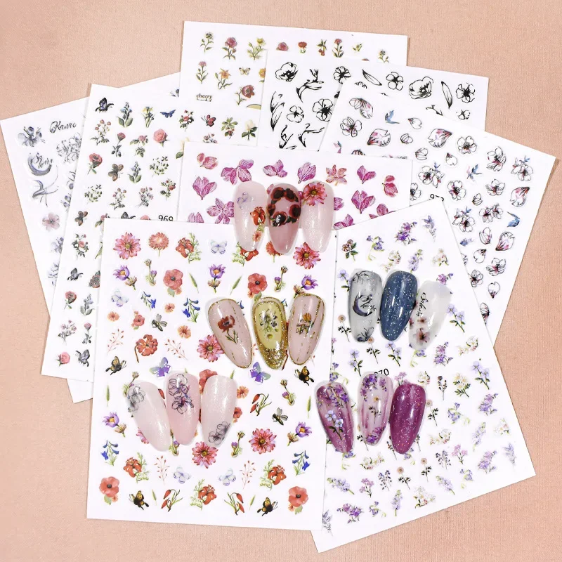 INSTA Style Simulation Dry Flowers Color Painting Spring Retro Nail Stickers Colorful Nail Art Manicure Nail Art Accessories