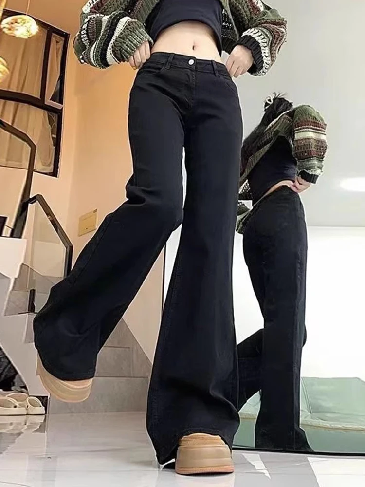

Y2K Black Micro Flared Jeans Women Spring High Waisted Slimming Straight Leg Hanging Feel Floor Dragging Horseshoe Pants