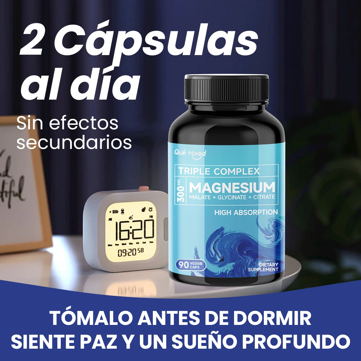 Quitmood Triple Magnesium Complex - 300Mg Glycinate+Malate+Citrate Mg - دعم العضلات والأعصاب والطاقة - امتصاص عالي