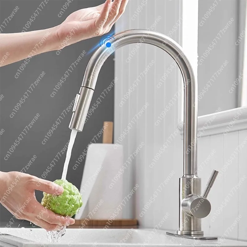 

Кухонный выдвижной смеситель для горячей и холодной воды, индукционный смеситель для кипящей воды с одной ручкой, вращающийся золотой и серебряный смеситель для раковины для овощей