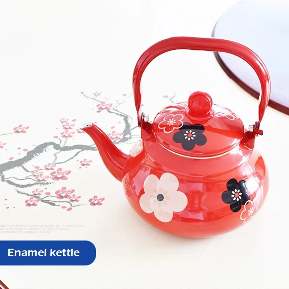 2023 New 1.5L Porcelain Enameled Kettle Small Safflower Enamel Boil Water Kettle For Induction Cooker Gas Furnace Milk Tea Pot