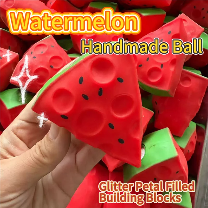 Wassermelonen-Knackspielzeug mit Quietschgeräusch zur Stresslinderung, runde, gefüllte Blöcke, ASMR-Sensorik-Dekompressions-Fidget-Spielzeug, Geschenk