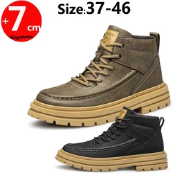 Man Ankle Boots Men Leather Elevator Shoes Retro Style Casual  High Top Sneakers  Increase Insole 6cm Plus Size 37-48