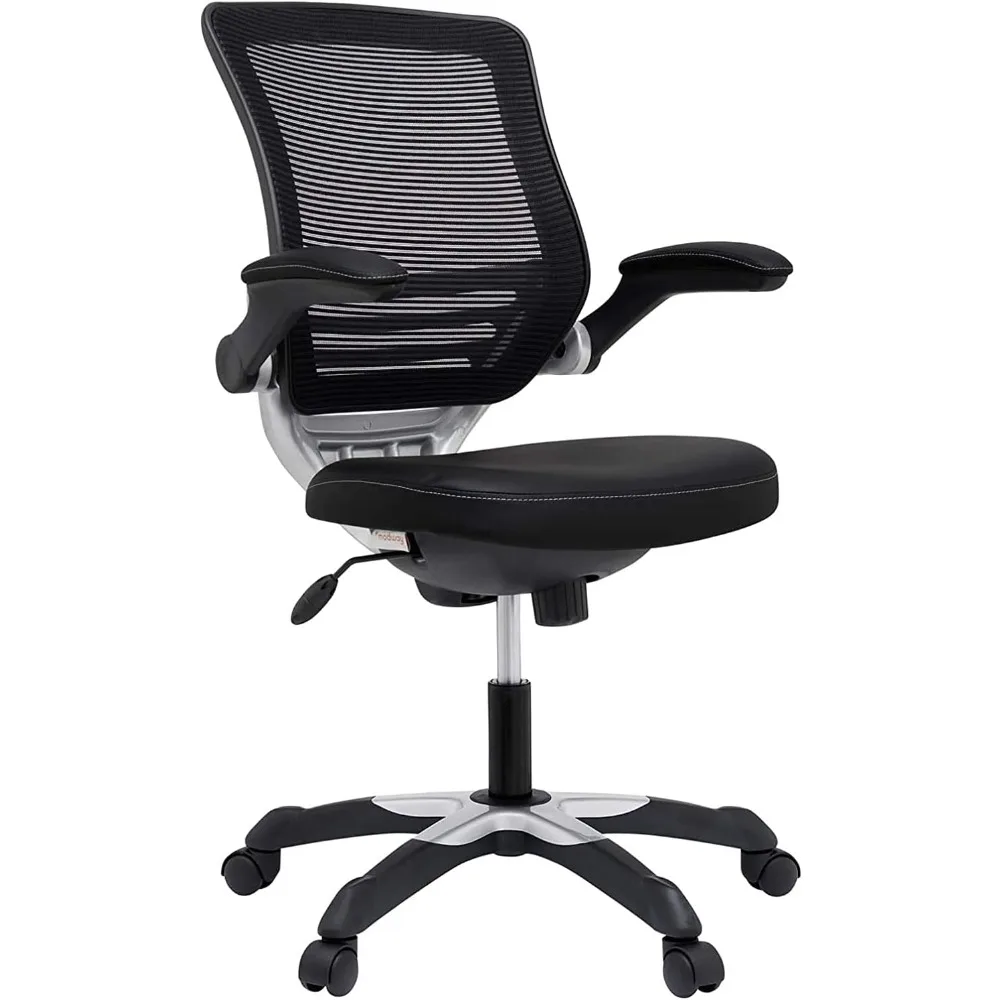 scrivanie per computer nere con sedile in vinile bianco e sedia da ufficio con braccioli ribaltabili